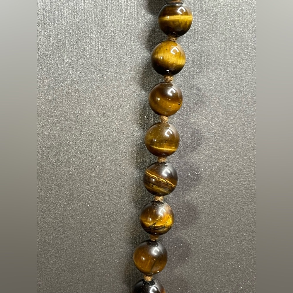 Vintage Tigers Eye Hand Knotted 10k Gold Clasp 25” Necklace Gorgeous Beads. - Picture 2 of 12